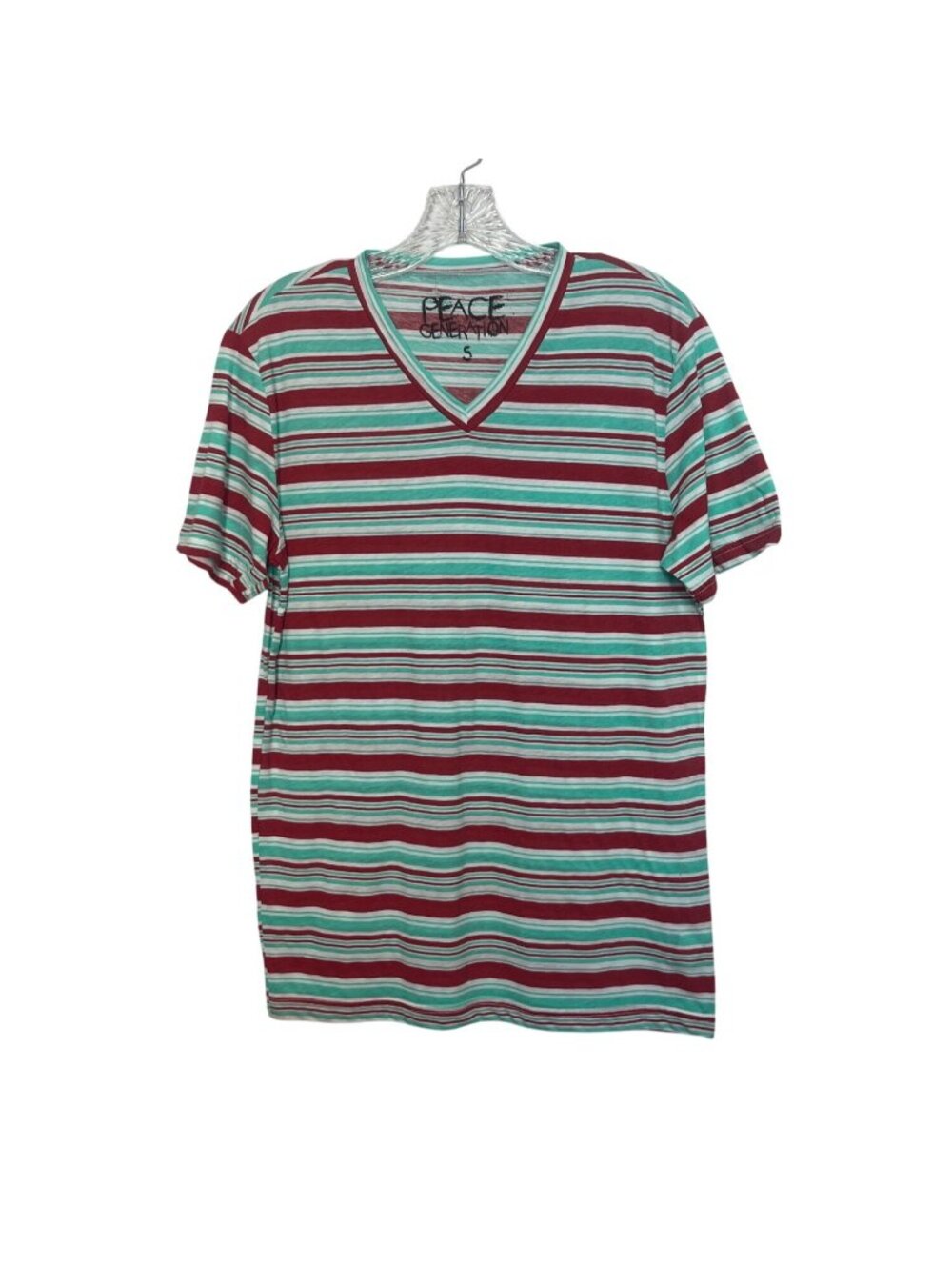 Peace Generation Striped Tshirt Womens Small Red Green New WOT Vneck